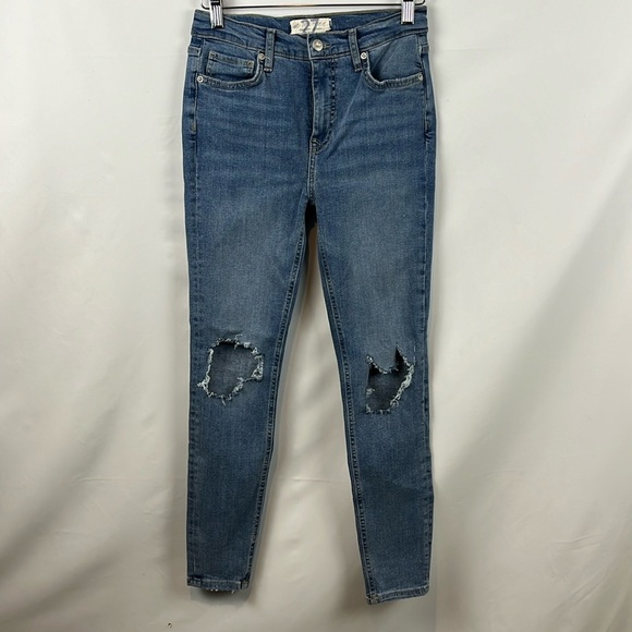 We The Free Busted Knee Skinny Denim Distressed High Waist Jeans Size 27 - Picture 2 of 10